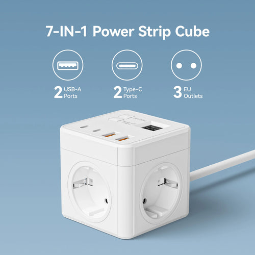 Multiprise Tour 7-en-1 — Bloc Parafoudre USB-C avec Minuterie