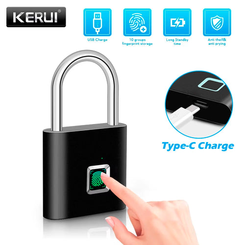 Cadenas à Empreinte Digitale — Verrou Intelligent Rechargeable USB-C