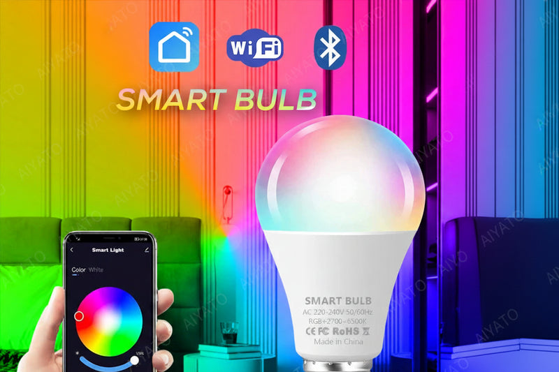 Ampoule Connectée WiFi Bluetooth RGB E27 — Éclairage Intelligent Compatible Assistants Vocaux