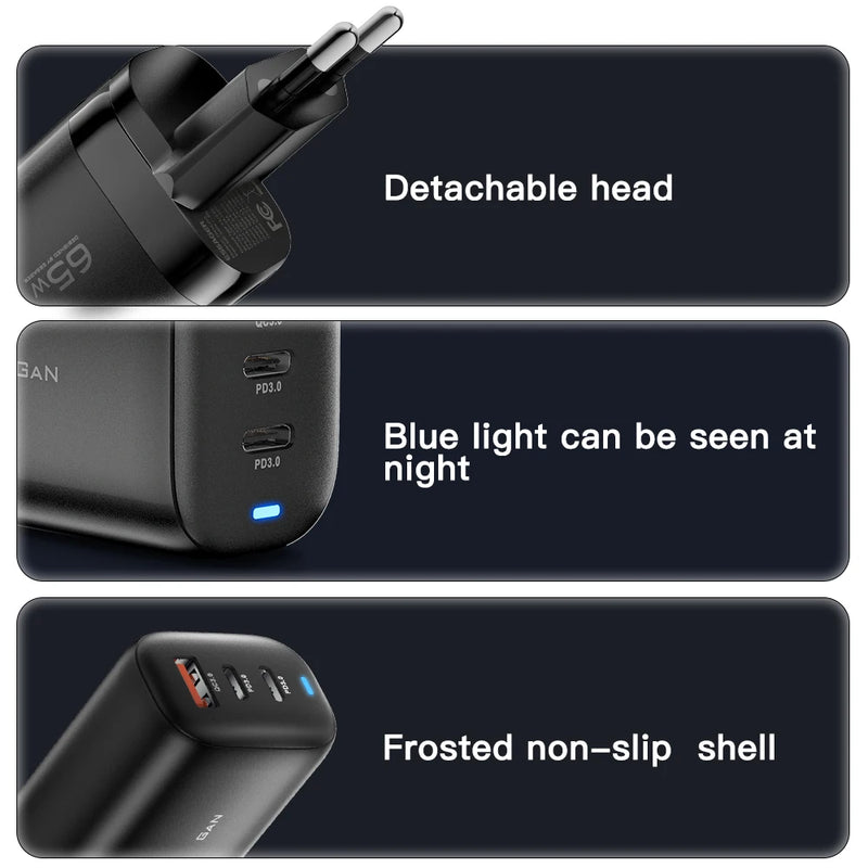 Chargeur Rapide GaN 65W — USB-C PPS pour Laptop & Smartphone