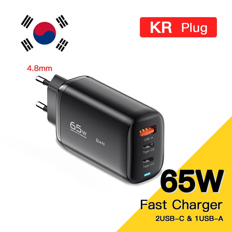 Chargeur Rapide GaN 65W — USB-C PPS pour Laptop & Smartphone