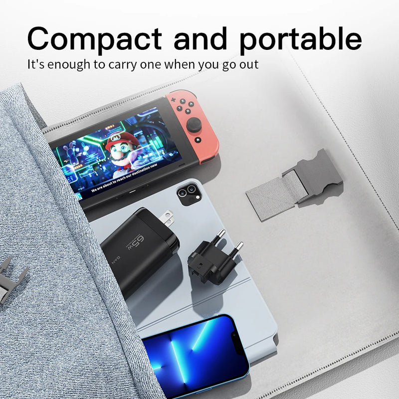 Chargeur Rapide GaN 65W — USB-C PPS pour Laptop & Smartphone