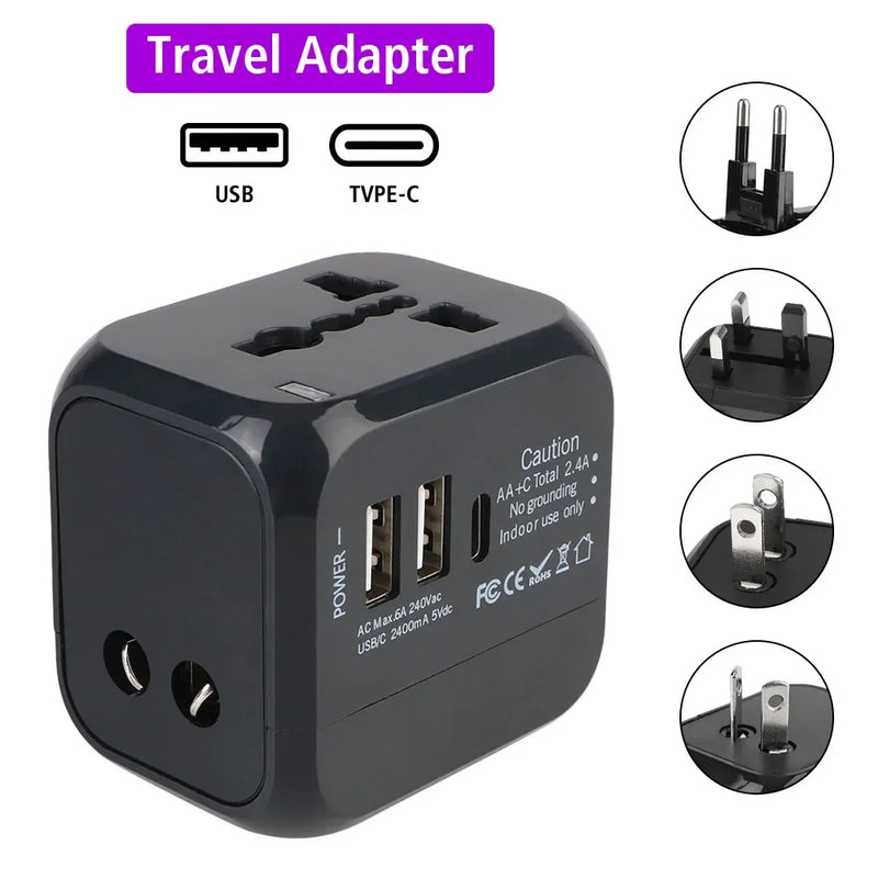 Adaptateur Voyage Universel — Chargeur Mural USB & USB-C Tout-en-Un