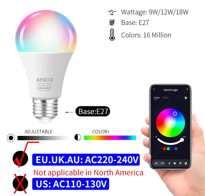 Ampoule Connectée WiFi Bluetooth RGB E27 — Éclairage Intelligent Compatible Assistants Vocaux