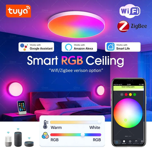 Plafonnier LED Connecté RGBCW — WiFi/Zigbee Compatible Alexa & Google Home