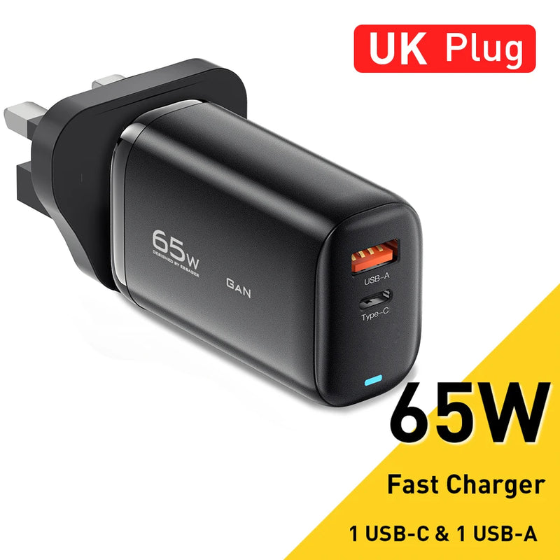 Chargeur Rapide GaN 65W — USB-C PPS pour Laptop & Smartphone