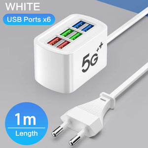 Station de Charge USB 6-en-1 — Chargeur Rapide Multi-Ports avec Câble 1m